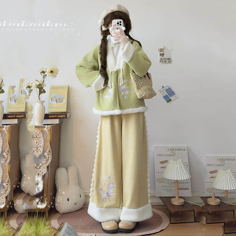 Banlan original Hanfu women [winter snow] новинка 2025 года, плюс бархатная куртка, милые брюки с вышивкой, костюм в национальном стиле, зимний стиль