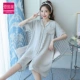 Mùa hè cotton lụa đồ ngủ của phụ nữ áo nịt ngắn tay mỏng dài váy rắn màu phụ nữ đồ ngủ cotton lụa nhân tạo dịch vụ nhà kích thước lớn - Đêm đầm