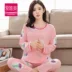 Mùa hè mỏng bộ đồ ngủ Hàn Quốc của phụ nữ cotton dễ thương kích thước lớn lỏng dài tay cotton nhân tạo lụa phục vụ nhà hai mảnh phù hợp - Nam giới