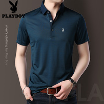  Playboy summer mulberry silk mens t-shirt short-sleeved thin striped breathable dad summer polo shirt mens clothing