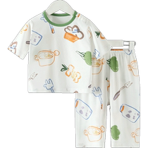 (Antibacterial Eucalyptus) Qiqi Bear Baby Home Clothes Set Boys Pajamas Summer Clothes Children Children Air Conditioning Clothes Thin