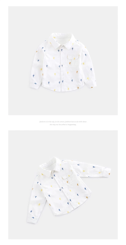 Qi Qi Xiong Đàn ông và phụ nữ Baby Cactus Thêu dài tay áo Ve áo Trẻ sơ sinh Cotton Cartoon Top hàng đầu