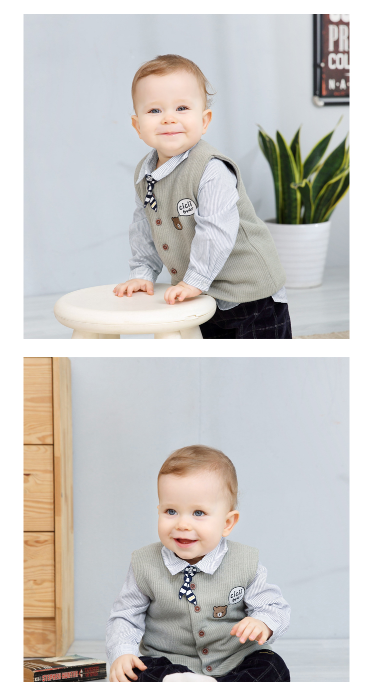 Qi Qi Xiong Nam và nữ Baby Pinstripe Lapel dài tay Áo sơ mi 2018 Áo cotton mùa thu Top quần áo trẻ em hè 2021