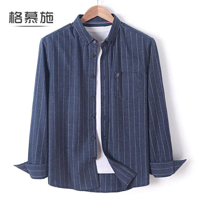 Germusch men's business casual plaid flannel brushed large size loose long-sleeved shirt trendy men's shirt jacket