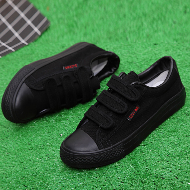 Tất cả giày màu đen Velcro giày nữ thoáng khí hoang dã thấp để giúp giày đế bằng phẳng giày công sở màu đen giày giầy boot nữ