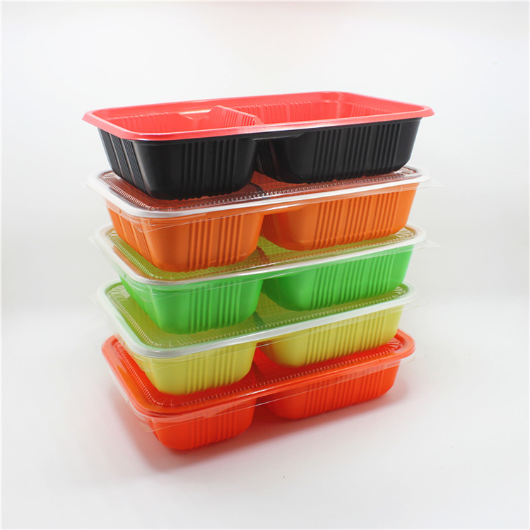 Hộp ăn trưa dùng một lần hộp đóng gói takeaway hai hộp hình chữ nhật hộp ăn trưa hộp ăn trưa ngăn nắp hộp cơm nhựa - Hộp cơm điện sưởi ấm nồi cơm hâm nóng