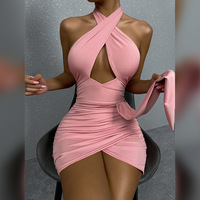 New Women's Deep V Sexy Pencil Fringe Dress Dress Women Pink