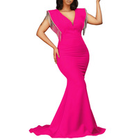 WOMEN DRESS BRIDESMAID DRESS SLEEVELESS Long Dress Navy Rose