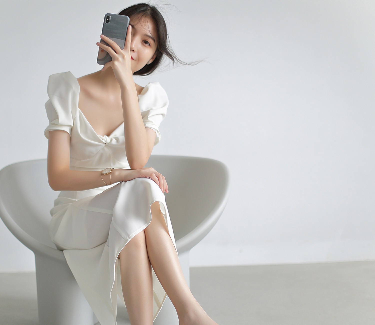 S AUTUMN You're not like anyone French retro white dress kink waist square collar mini dress