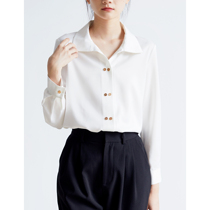 S AUUMN white commuter satin shirt female harbor wind design sensation small crowdsourced gold buckle texture lining clothes spring