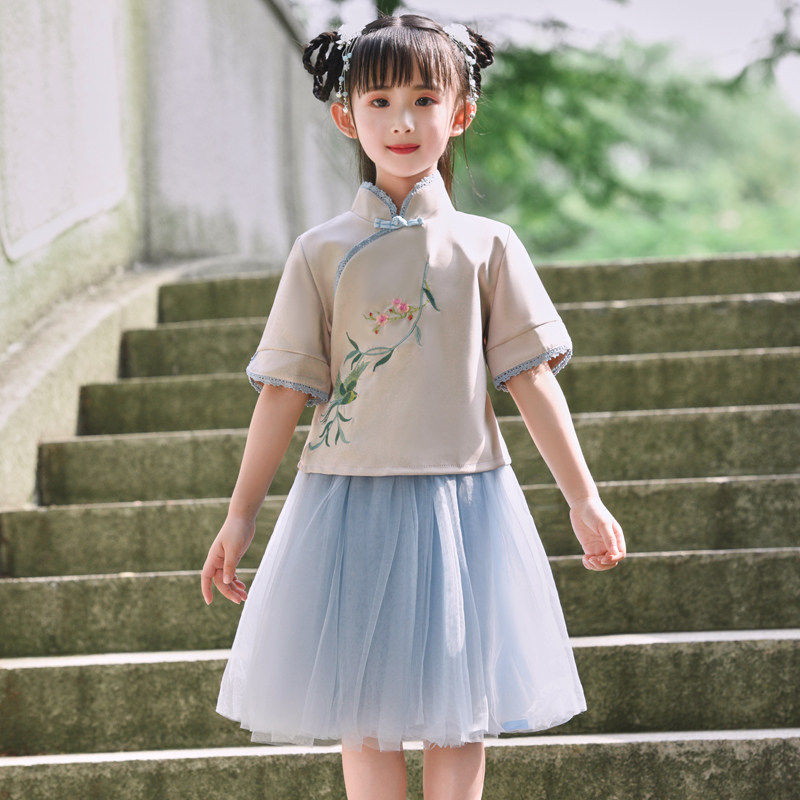 Girls summer Hanfu suit 2019 new baby girl Korean version of the ancient costume skirt children's Tang suit Chinese style skirt