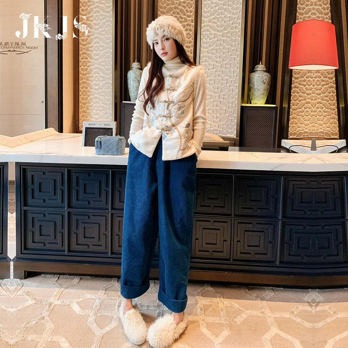 Mink Wool Splicing Tang Dress Lady China Wind Women's Winter Dress Cotton Clothing National Tide Waistcoat Vest New Chinese Pan Button Little Padded Jacket-Taobao