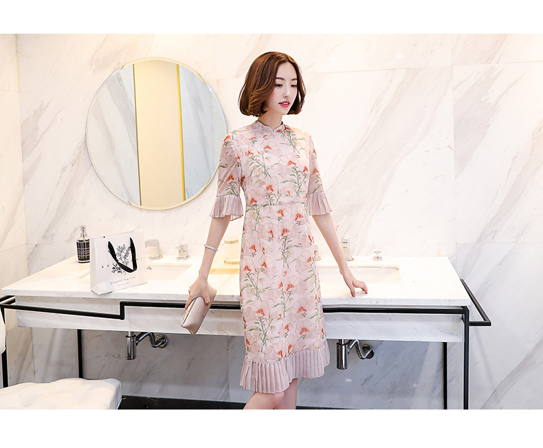 Cải tiến sườn xám hè 2019 nữ mới kiểu Trung Quốc Váy voan nữ retro phong cách dân tộc - Váy eo cao đầm nhún eo
