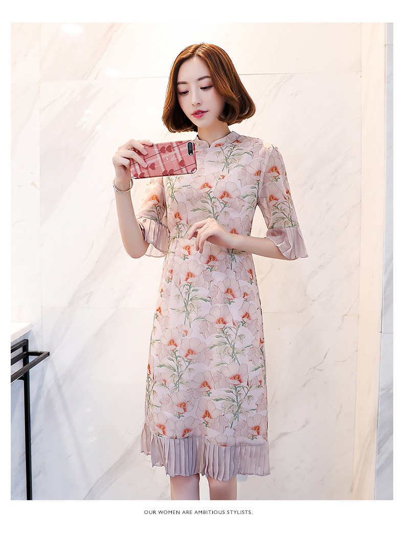 Cải tiến sườn xám hè 2019 nữ mới kiểu Trung Quốc Váy voan nữ retro phong cách dân tộc - Váy eo cao đầm nhún eo