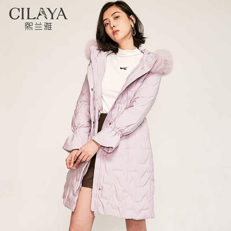 熙兰雅 羽绒服女2019新款韩版休闲大毛领外套冬季爆款连帽羽绒衣
