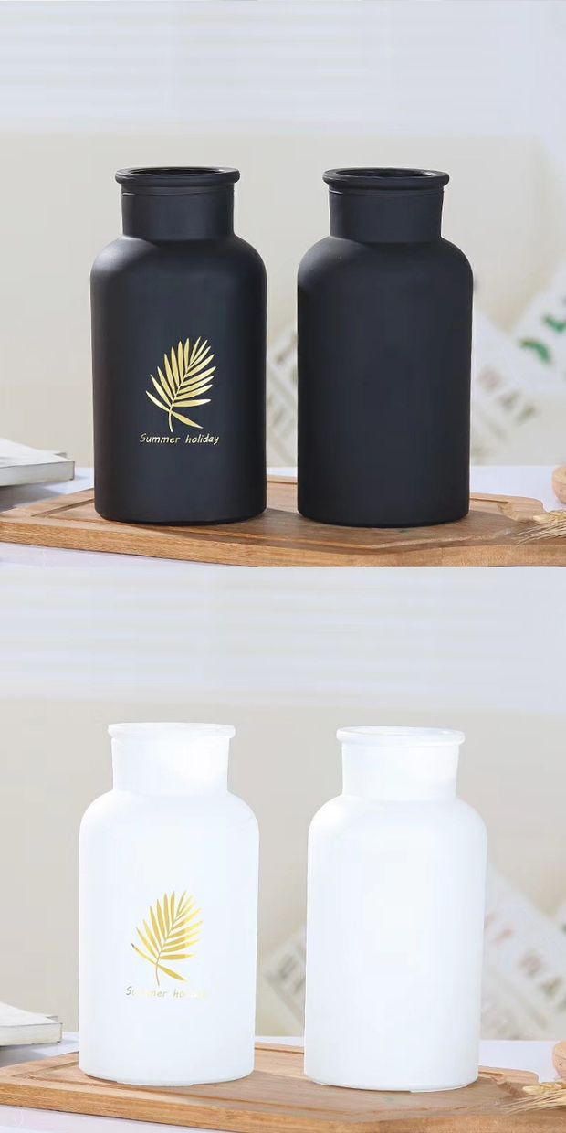 Ins đen và trắng mờ bronzing miệng rộng bình thủy tinh trang trí sáng tạo hoa khô và hoa nhân tạo - Vase / Bồn hoa & Kệ chậu cây để bàn