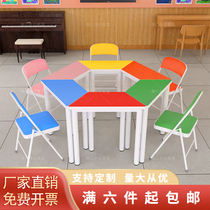 Middle School Students Class Table And Chairs Color Fine Art Painting Table Group Training Table Splicing Double Layer Combined Table Hexagon Table