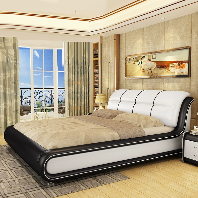 Giường da giường đôi tối giản hiện đại 1,8 mét 1,5 mét giường da giường nghệ thuật giường ngủ lưu trữ đồ nội thất R92 - Giường