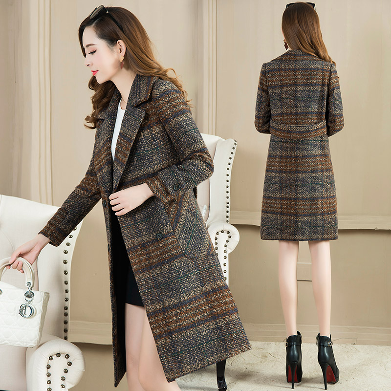 Osaiya Woolen Coat Women's Long Edition Korean Autumn 2020 Women's Cotton Popular Plaid Woolen Coat