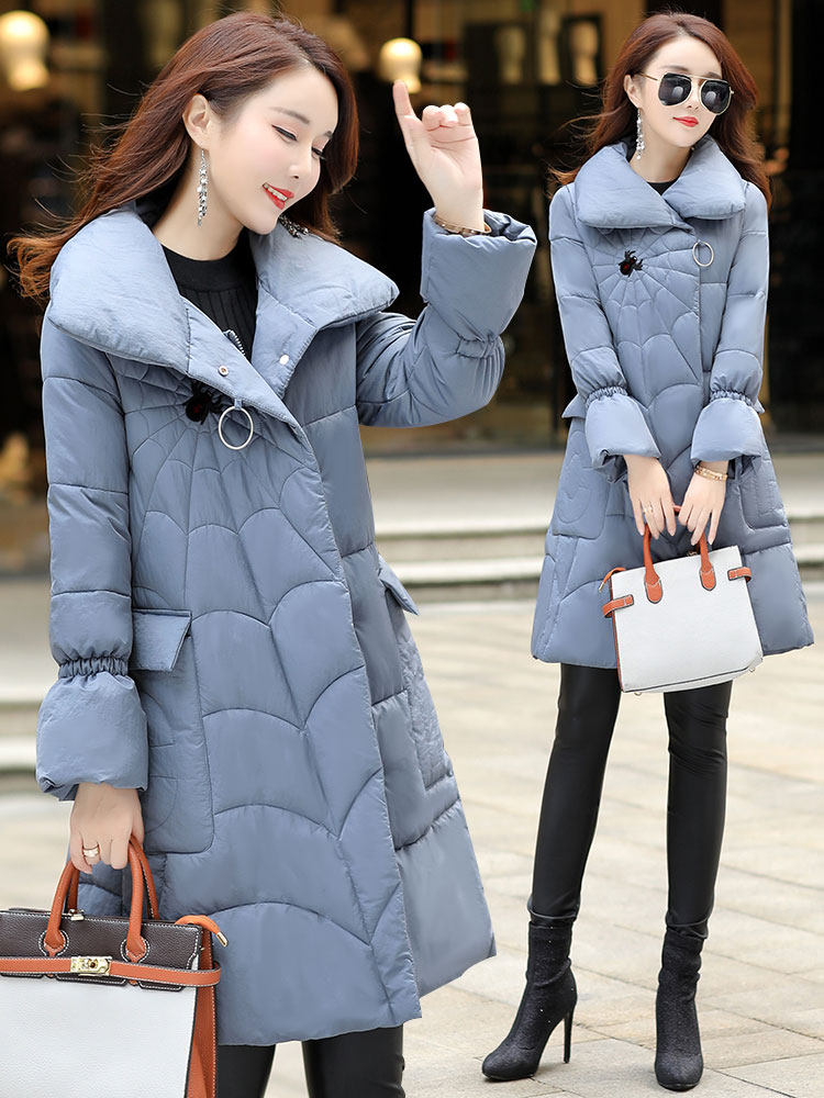Cotton coat women 2019 new Korean version of the long version of the small fresh over the knee haze blue loose A-word version of the down cotton clothing tide