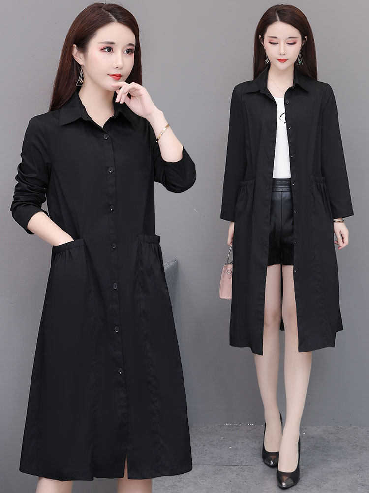 Red jacket women's Korean version loose spring 2021 new popular medium and long version POLO collar thin section over the knee windbreaker