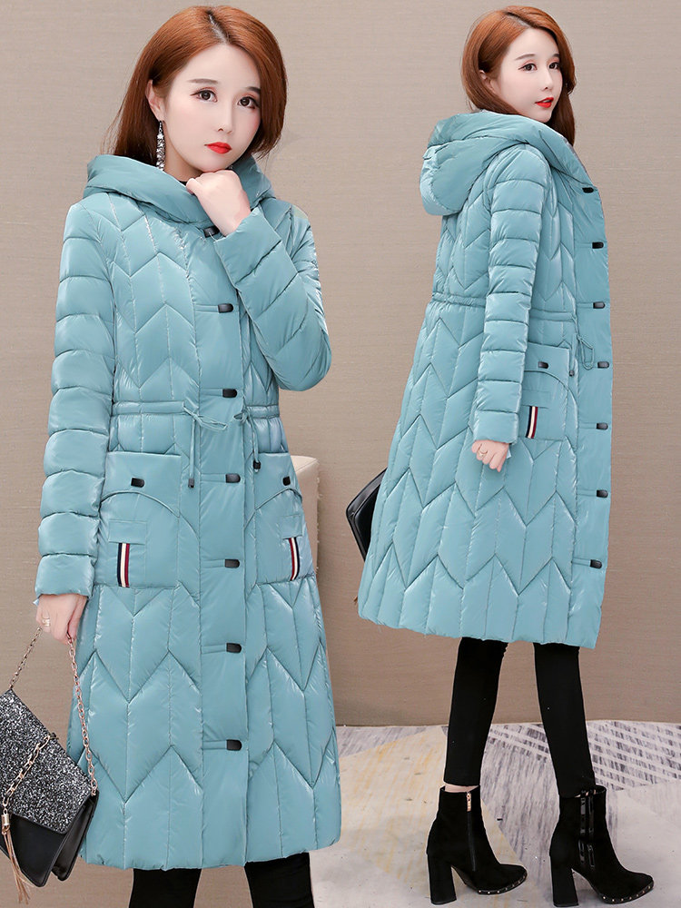 Bright face down cotton clothes women's winter clothes 2020 new Korean version hooded quilted jacket thick section in the long version loose cotton clothes tide