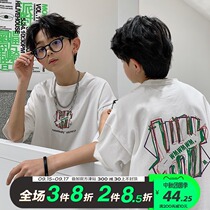 Boys short-sleeved T-shirt summer dress thin mid-size child cotton boy half-sleeved shirt male fried street T-shirt tide card Summer