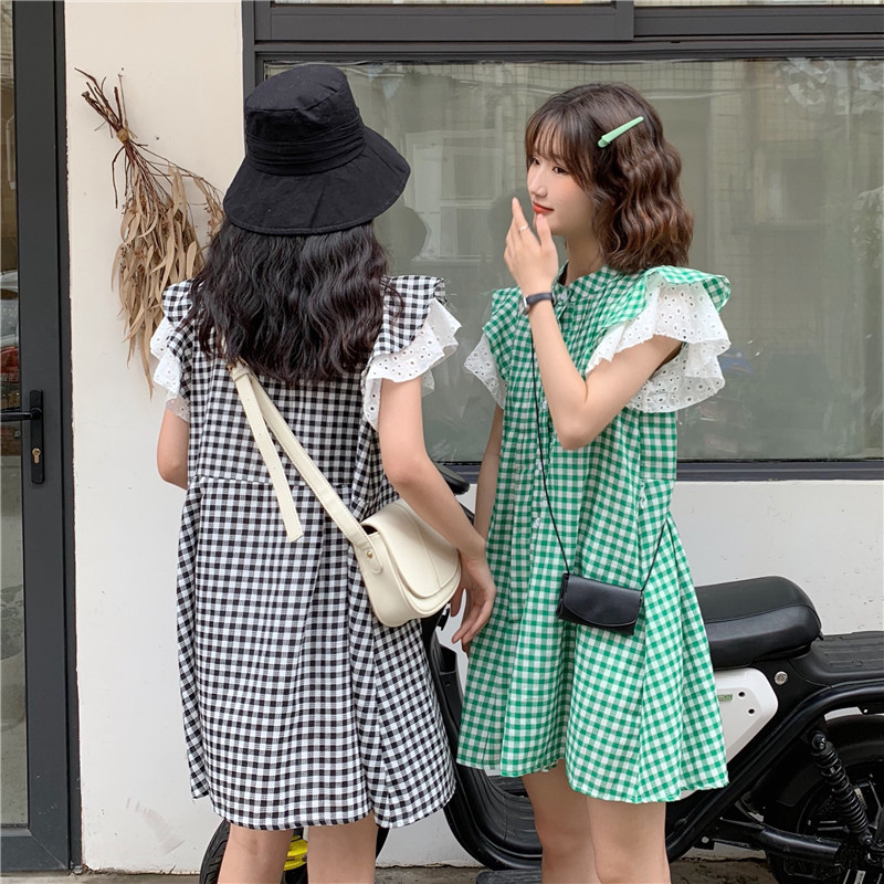 VK旗艦店 韓國風甜美寬鬆氣質娃娃裙短袖洋裝