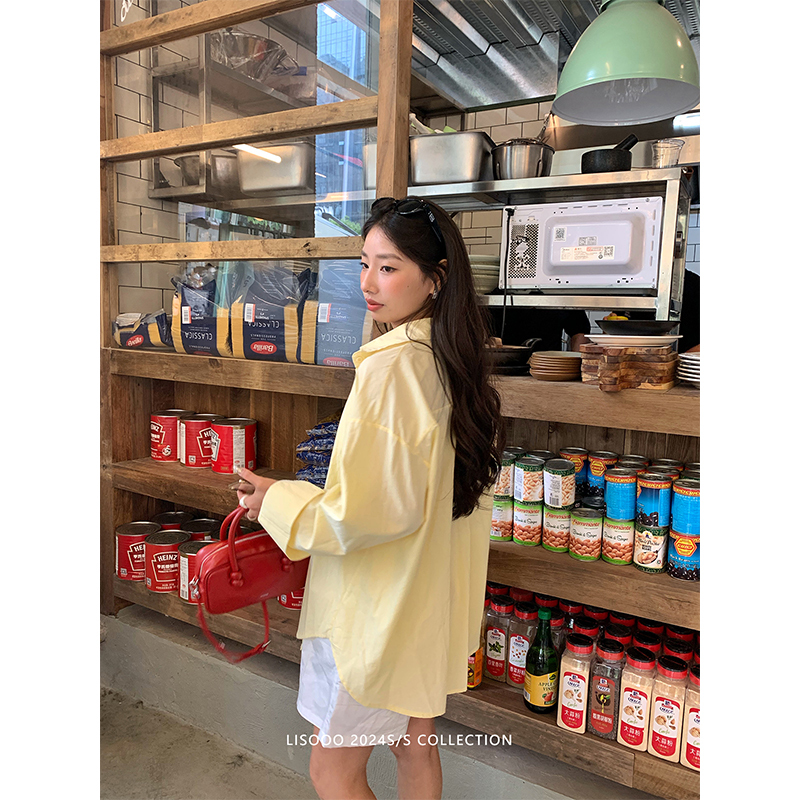 Lisooo Lin Shu's Fortune-Enhancing Yellow Shirt for Women, Spring and Summer Thin Sun-Protective Loose-Fitting Lazy Style Shirt