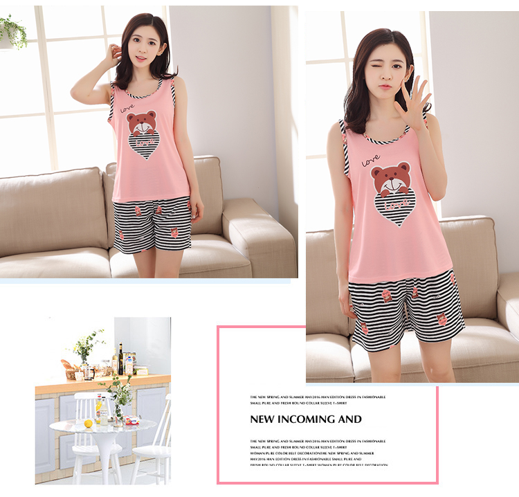 Bộ đồ ngủ nữ cotton mùa hè không tay vest mùa hè học sinh phiên bản Hàn Quốc của bộ phận mỏng tay ngắn dịch vụ tại nhà kích thước lớn phù hợp với áo hai dây nữ pijama đôi