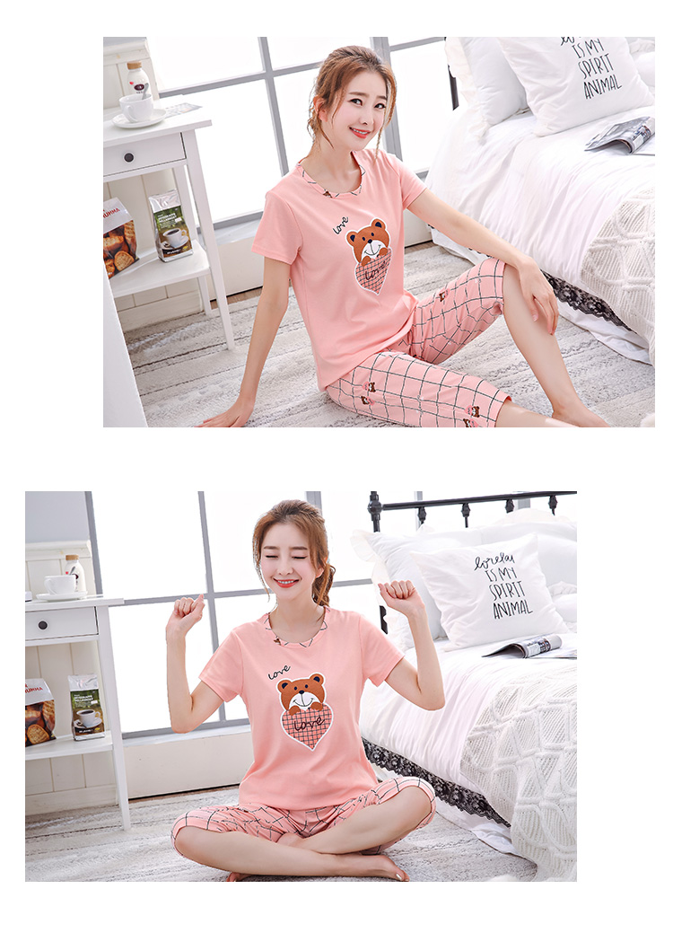 Bộ đồ ngủ nữ mùa hè cotton ngắn tay Hàn Quốc Bộ đồ mỏng dễ thương Quần nhà Dịch vụ mùa hè Học sinh hai mảnh đặt mùa xuân thời trang hè 2021