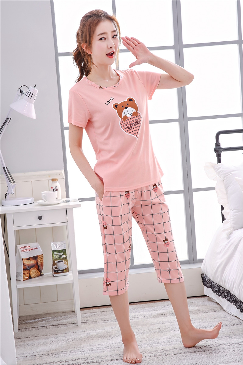 Bộ đồ ngủ nữ mùa hè cotton ngắn tay Hàn Quốc Bộ đồ mỏng dễ thương Quần nhà Dịch vụ mùa hè Học sinh hai mảnh đặt mùa xuân thời trang hè 2021