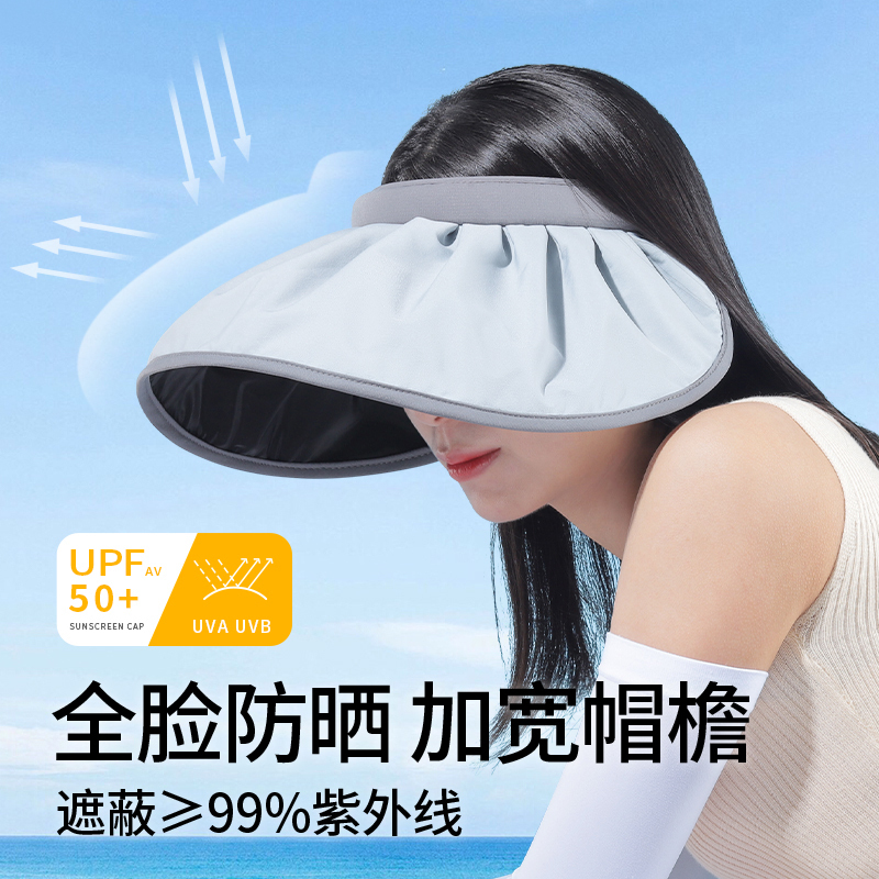 Sun Protection Hat for Women, Summer Uv Protection Shell Sun Hat, Open-Top Sun Hat, Large Brim, Full Face, Foldable for Summer
