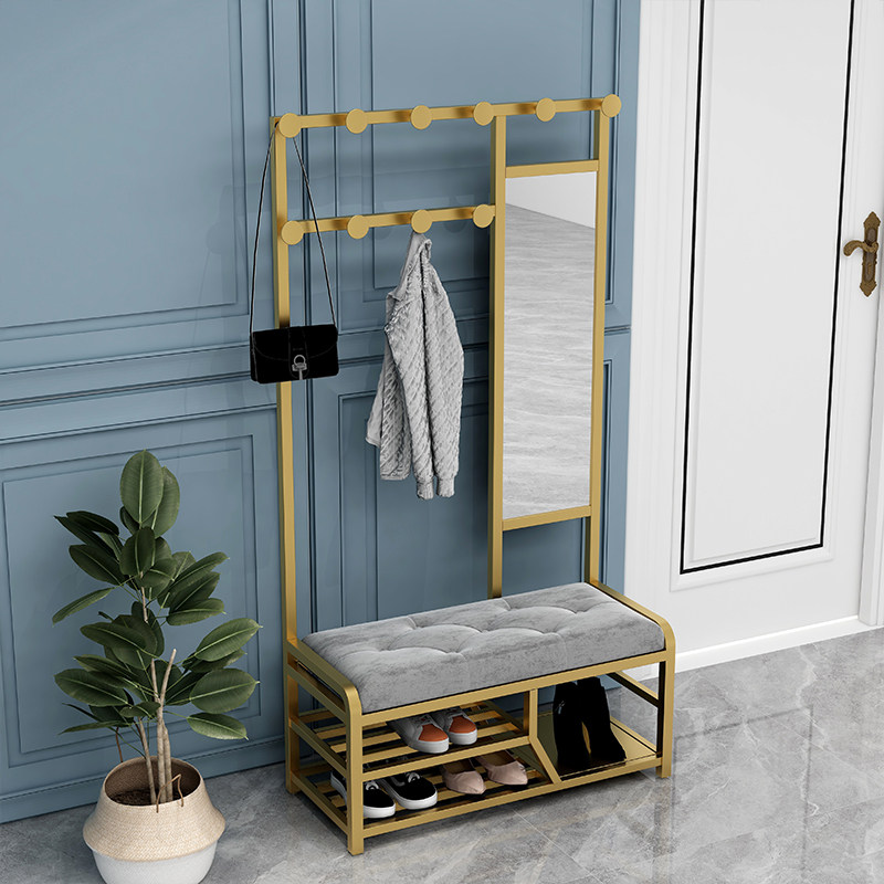 Modern minimalist iron art changing shoes stool hanging clothes hanger integrated with mirror home door Hyun off the door Entrance Light Luxury Shoes Cabinet