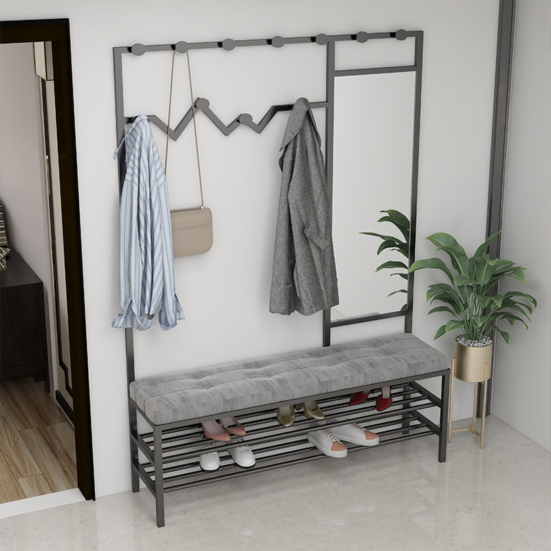 Modern minimalist wrought iron shoe changing stool hanger with mirror home door coat rack shoe cabinet can sit on shoe rack