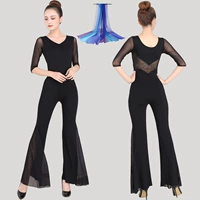 Lianshu Black Mid -Sleeved Mesh+большие расклешенные брюки+шарф