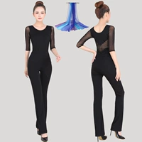 Lianshu Black Mid -Sleeved Mesh+маленькие расклешенные брюки+шарф