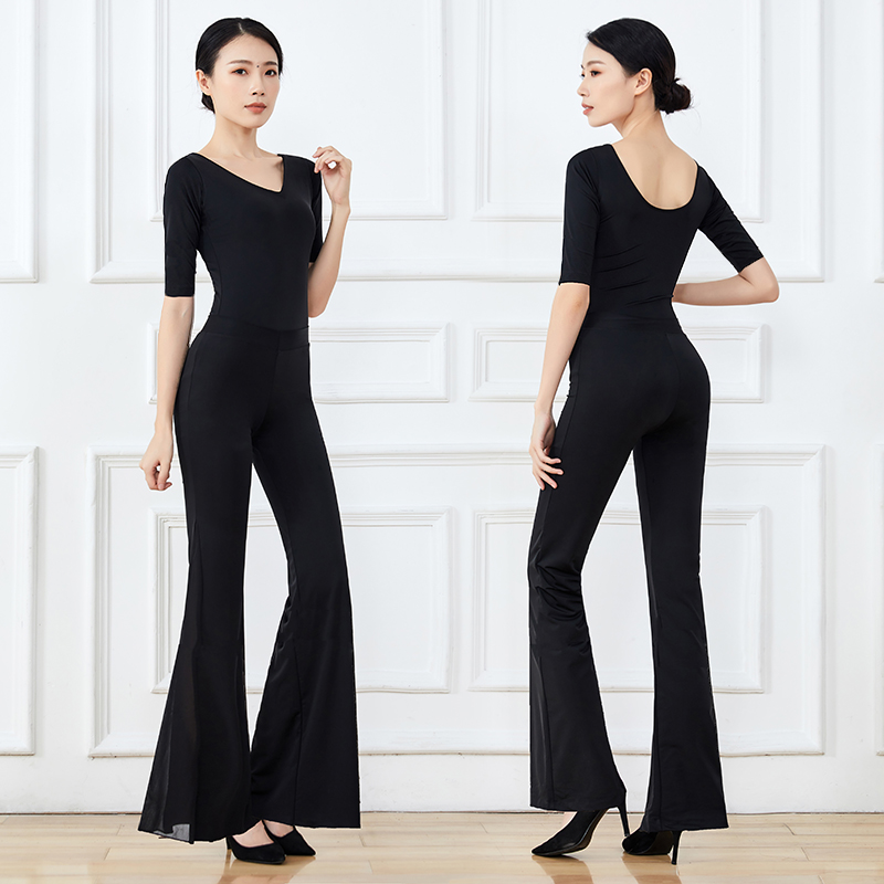 Body training costume women etiquette training catwalk slim slim elegant V-neck big flared pants dance practice suit set