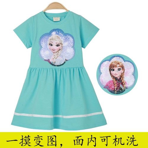 Блестки для ногтей, платье, летняя одежда, детский наряд маленькой принцессы, новая коллекция, короткий рукав, «Холодное сердце»