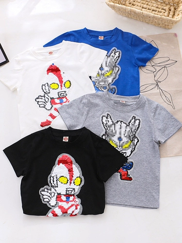 Динозавр, блестки для ногтей, хлопковая мультяшная цветная летняя одежда для мальчиков, Человек-паук, детская одежда, короткий рукав