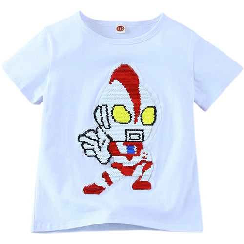 Футболка с коротким рукавом для мальчиков, хлопковые блестки для ногтей, детская летняя одежда, новая коллекция