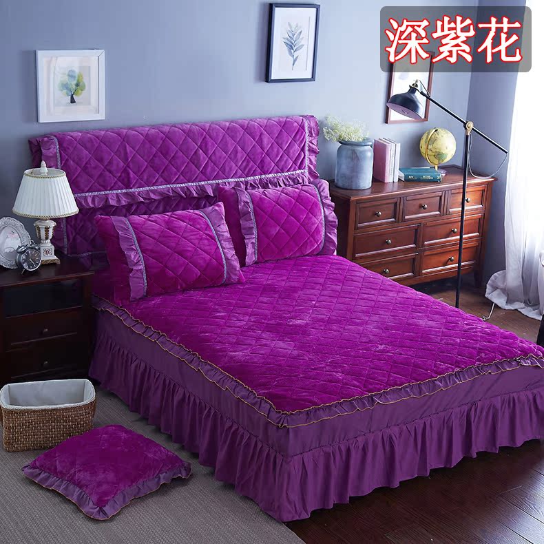 Váy ngủ dày ba mảnh trải giường flannel trải giường 1,8m1,5 m 2.0m nhung san hô cộng với ga trải giường cotton đơn ga giường viền ren