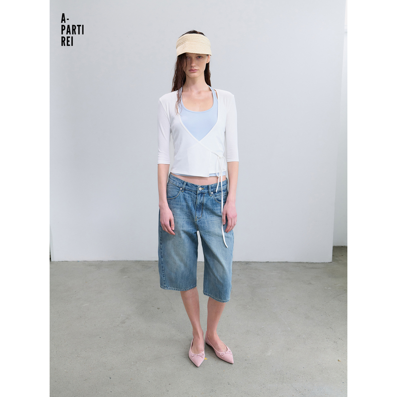 A Partirei Sexy Deep V Cross-Strap Three-Quarter Sleeve Top*Strap Top