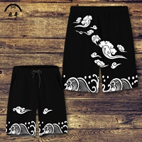 Trung Quốc Fengxiang đám mây in quần short quốc gia nam quần rộng bãi biển retro kích thước lớn nam nửa quần quần quần short thô nam