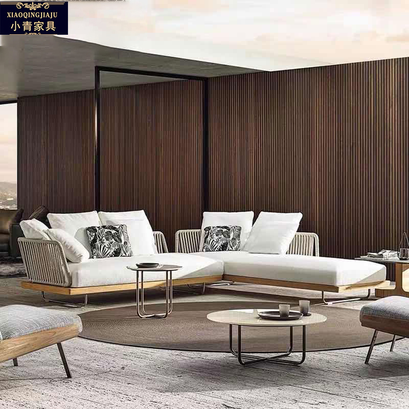 Teak Outdoor Sofa Courtyard Rattan Outdoor Furniture Balcony Rattan Sofa Chair Designer Hotel Rattan Chair Sofa