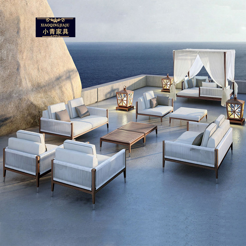 Outdoor Sofa Combinations Nordic Open-air Patio Outdoor Leisure Rattan hotel folk Sleeping Terrace Villa Teak Benches