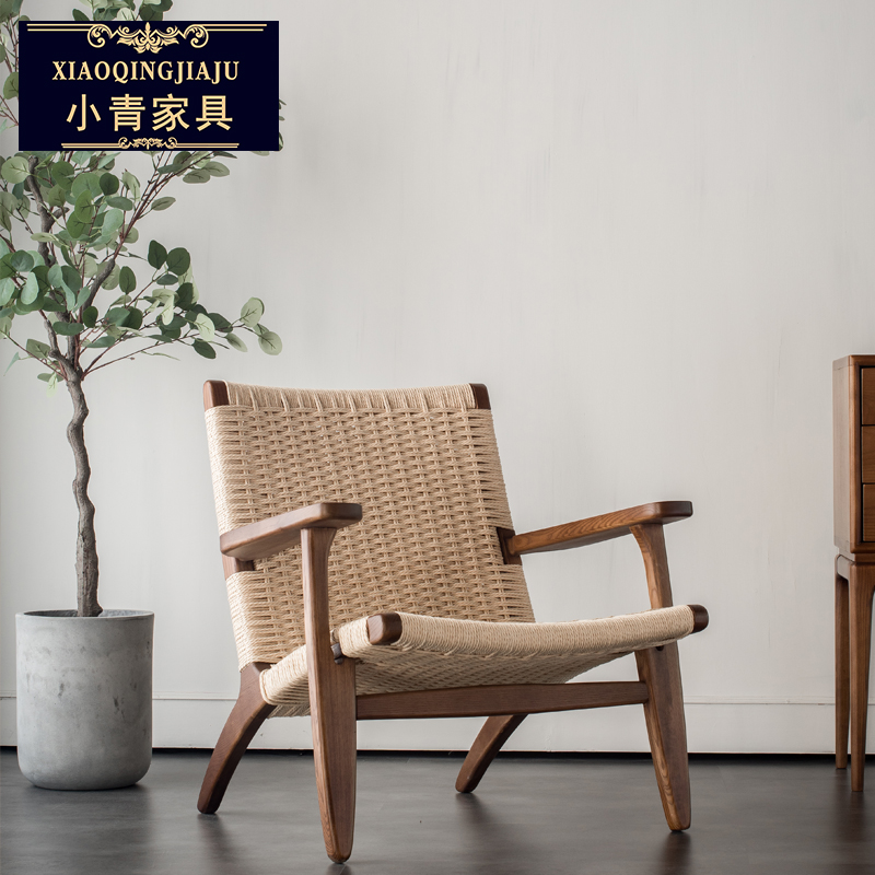 Rattan chair indoor back chair outdoor Nordic balcony leisure Japanese solid wood lazy sofa chair single small rattan chair