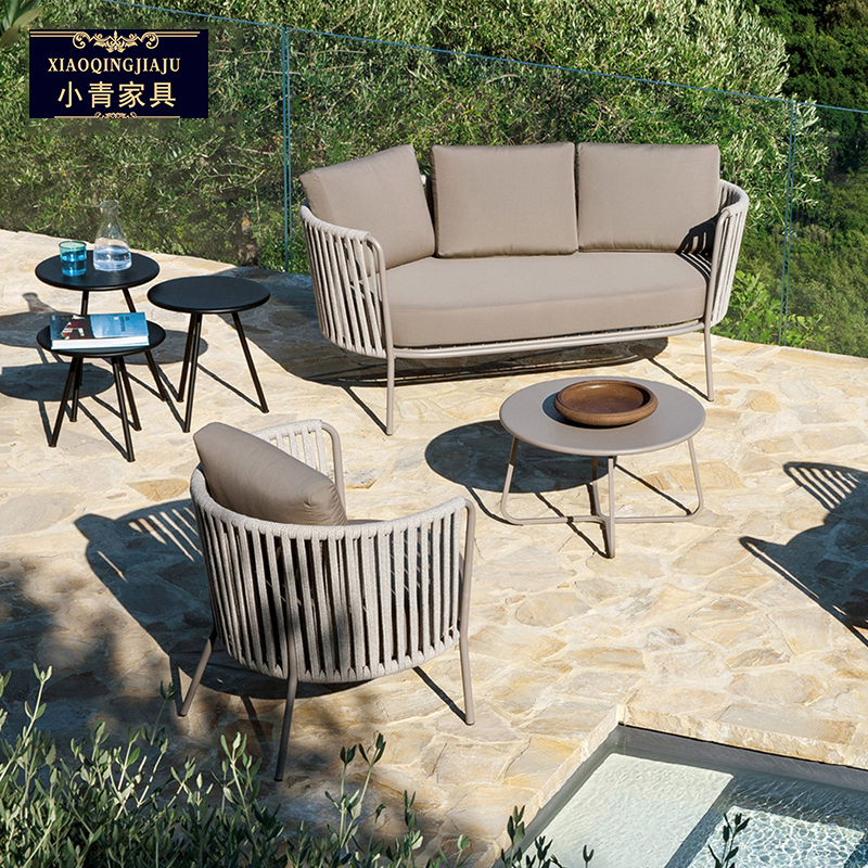 Aluminum alloy outdoor sofa courtyard greenhouse rattan villa balcony single chair outdoor leisure model room combination