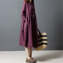 Autumn vintage literary large size cotton linen dress womens long fat mm loose thin long sleeve linen shirt skirt