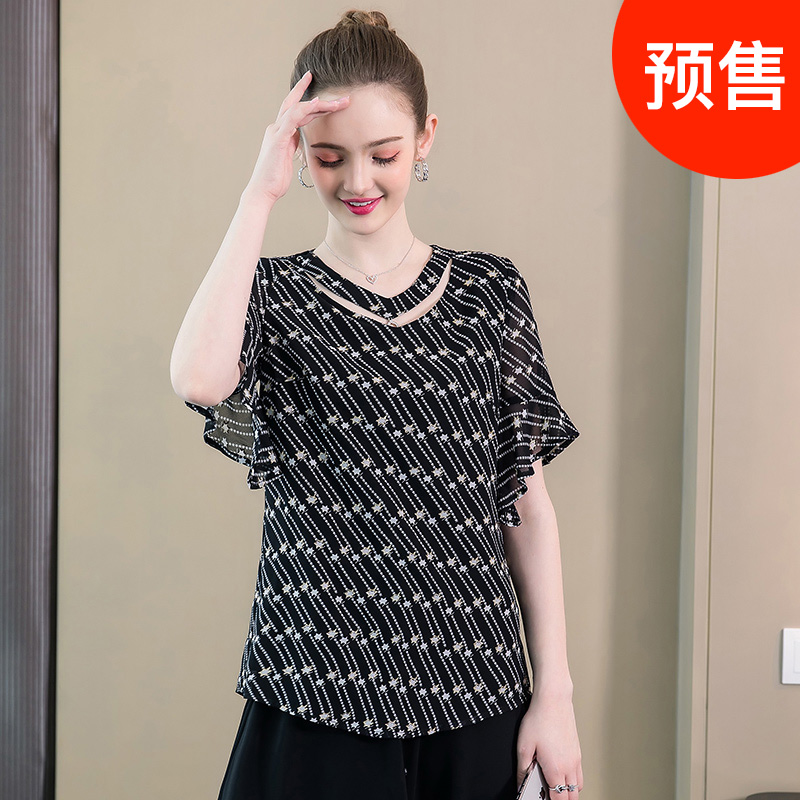 (Live trên mới) Mùa hè chất béo mm cỡ lớn in của phụ nữ edghes T-shirt với lứa tuổi giảm in vòng cổ loose-fitting đầu